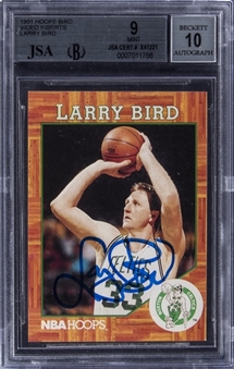 1991-92 Hoops Bird Video Inserts Larry Bird Signed Card - BGS MINT 9/BGS 10